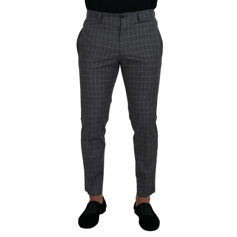 Dolce & Gabbana Grey Cotton Checkered Chino Pants Gray - Men