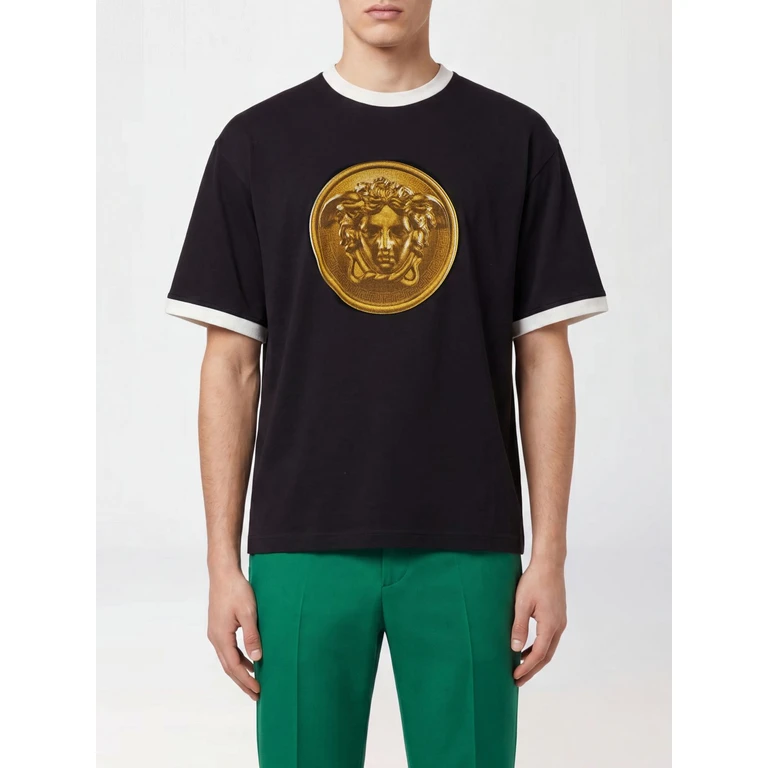 Cotton T-shirt with Medusa Logo and Dropped Shoulders (10260931A187351B000)