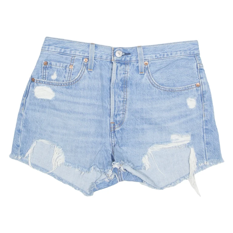 LEVI'S Cut Off Distressed 501 Womens Denim Shorts Blue M W30