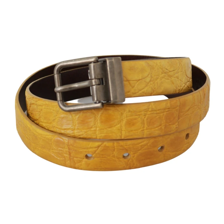 Yellow Exotic Skin Leather Grey Buckle Belt Gray - Men