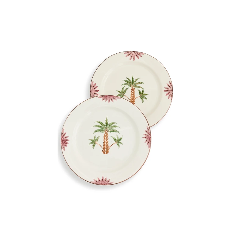 Tree Hand Painted Ceramic Charger Plate Set Green/Brown/Pink One Size