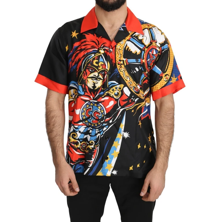 Dolce & Gabbana Multicolor Printed Short Sleeves Casual Shirt Silk - Men