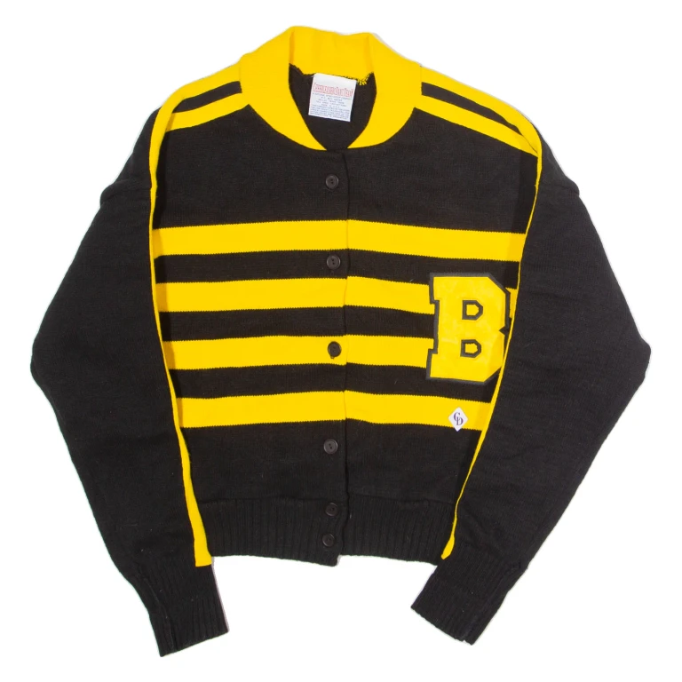 CHEERLEADER DANZTEAM B Womens Patterned Cardigan Black Striped 80s S
