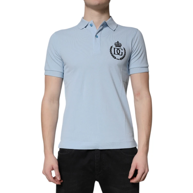 Dolce & Gabbana Sky Blue Cotton Crown Collared Polo T-Shirt Light - Men