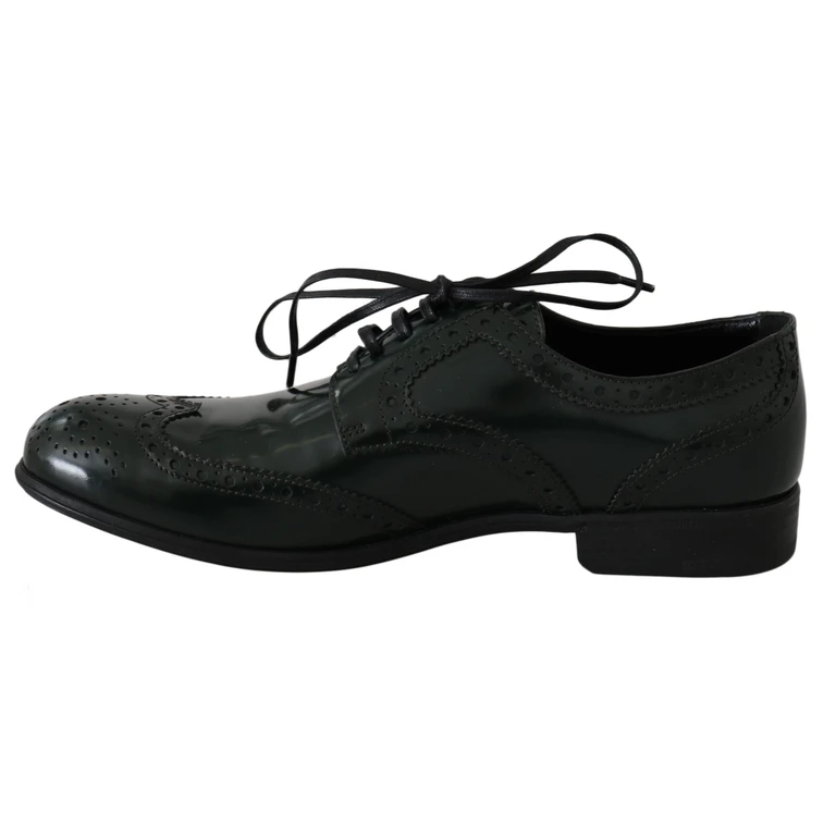 Green Leather Broque Oxford Wingtip Shoes - Women