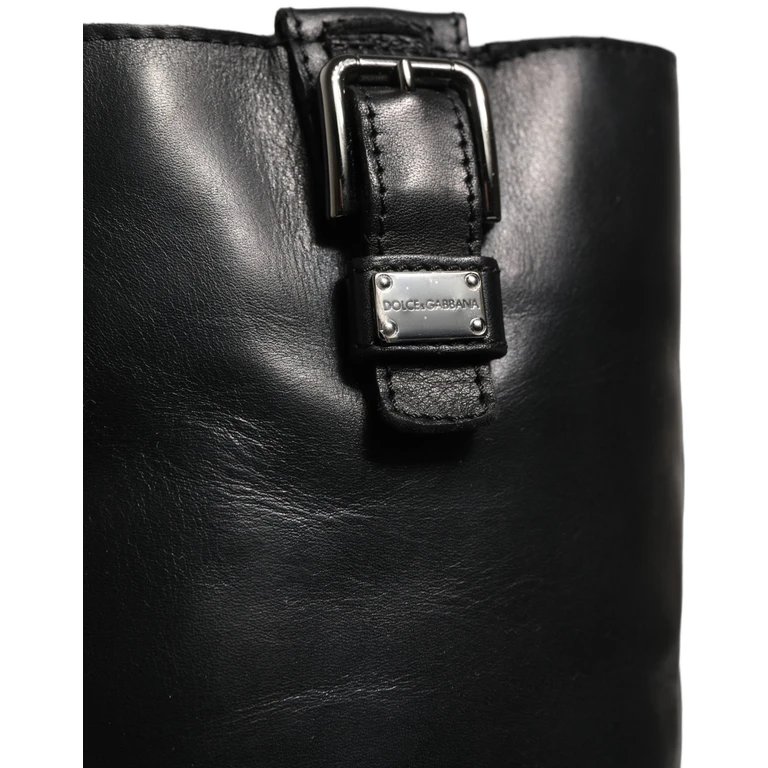 Dolce & Gabbana Black Leather Buckle Detail Mid Calf Boots Shoes - Women