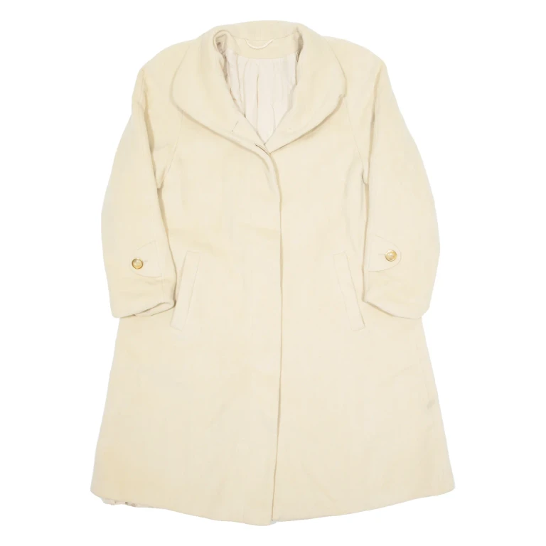 DELMOD Womens Overcoat Coat Cream Wool 90s M