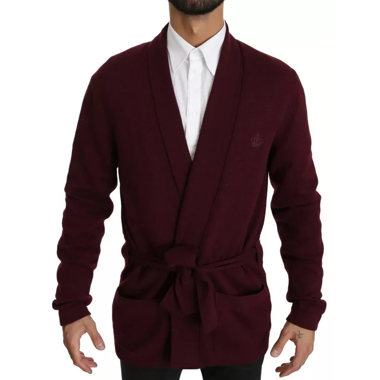 Dolce & Gabbana Bordeaux Cashmere Crown Cardigan Sweater Maroon Clothing - Men