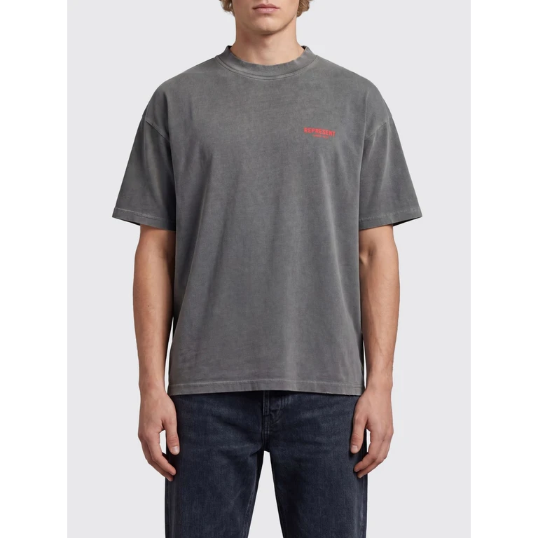 Crew Neck Cotton T-Shirt with Contrast Logo (OCM41114WASHEDBLAC)