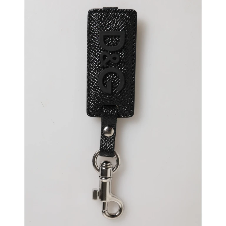 Dolce & Gabbana Black Dg Logo Leather Silver Metal Keyring Men Keychain Calf Accessory - Men