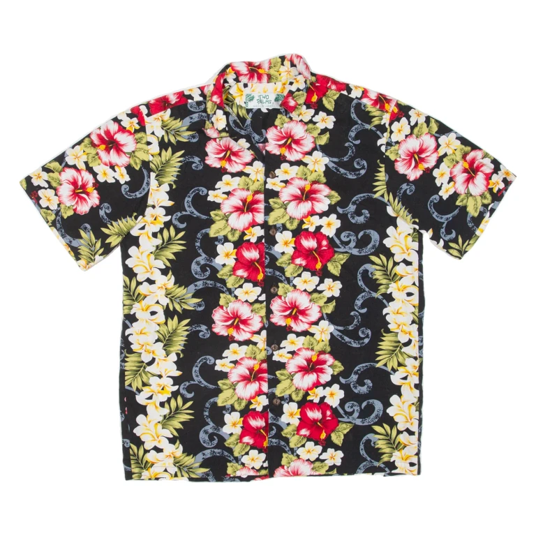TWO PALMS Mens Hawaiian Shirt Black Floral S