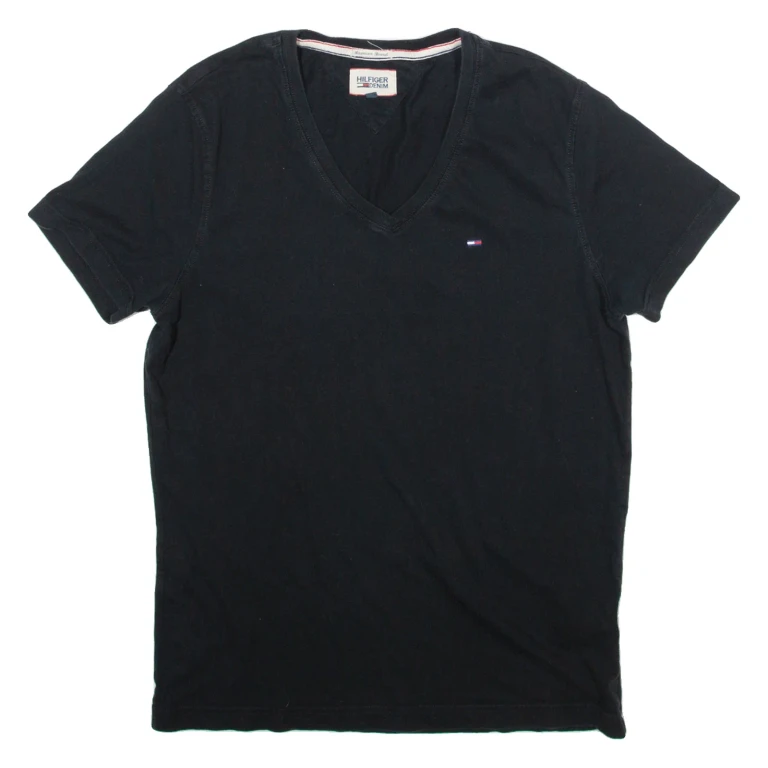HILFIGER DENIM Mens T-Shirt Black V-Neck M