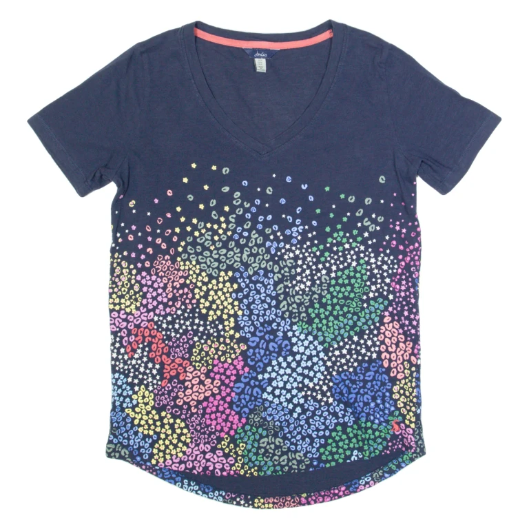JOULES Womens T-Shirt Blue V-Neck UK 8