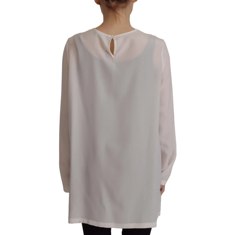 Dolce & Gabbana White Silk Dg Logo Embroidered Long Sleeves Blouse - Women