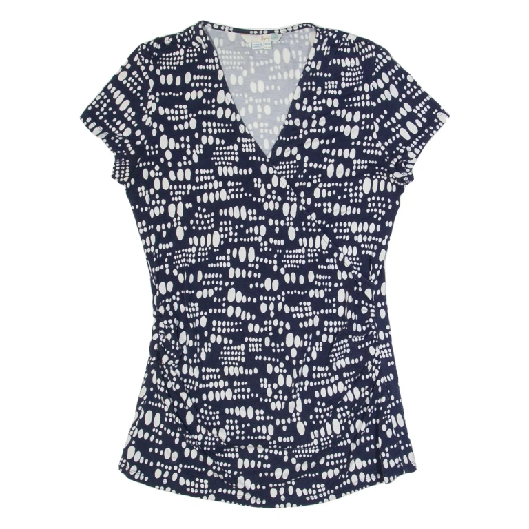 BODEN Ruched Womens Printed Top Blue V-Neck Spotted UK 12