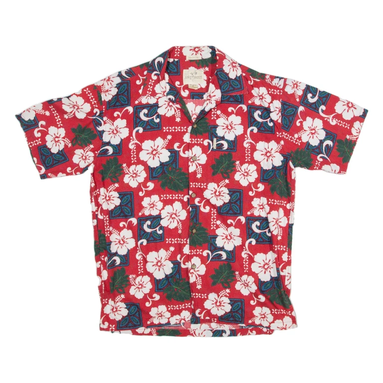 SUNSET BREEZE Mens Hawaiian Shirt Red Floral M