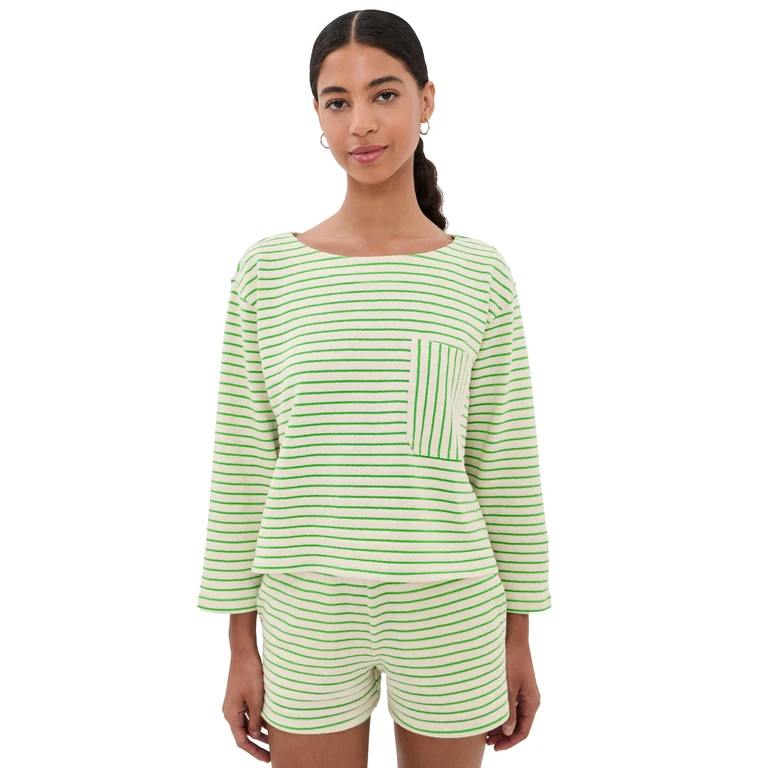 ASKK NY Easy Striped Pullover Green Stripe XS