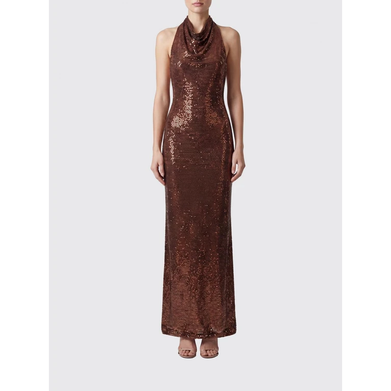 Rhinestone-Embellished Halterneck Long Evening Gown (PF26041XBBRBROWN)