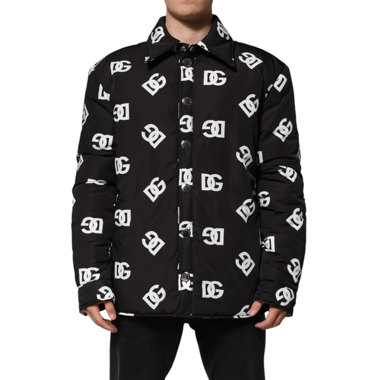 Dolce & Gabbana Black Dg Monogram Nylon Windbreaker Jacket Clothing - Men