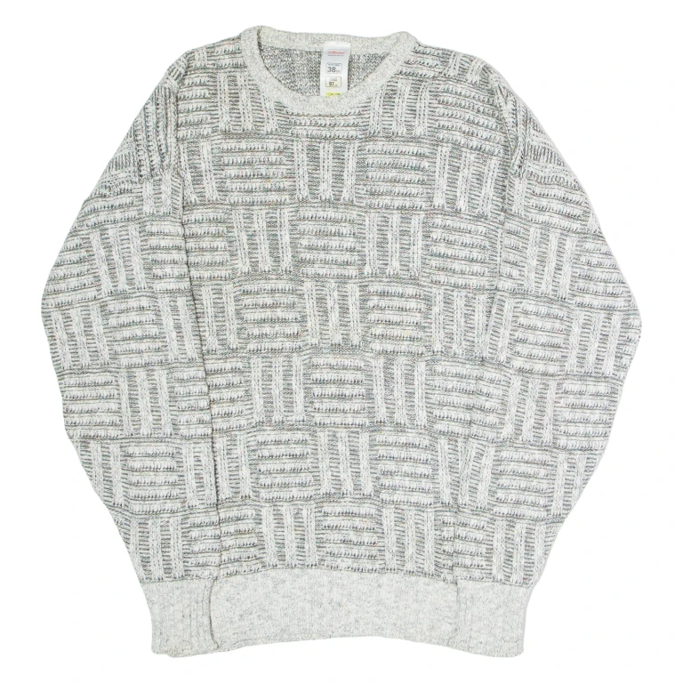ST MICHAEL Mens Patterned Jumper Grey Crazy Pattern Crew Neck 90s S