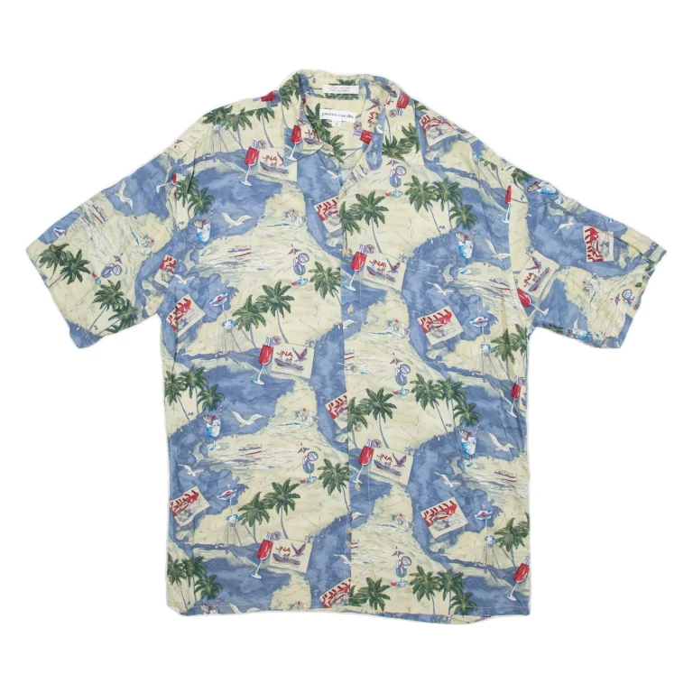PIERRE CARDIN Mens Hawaiian Shirt Blue Floral M