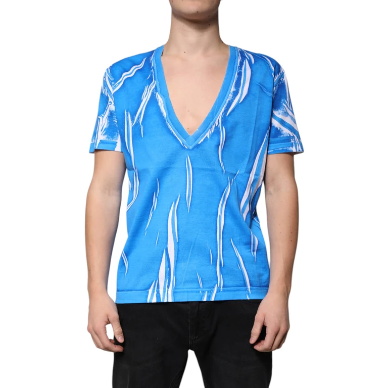 Dolce & Gabbana Blue Cotton V-Neck Short Sleeves T-Shirt - Men