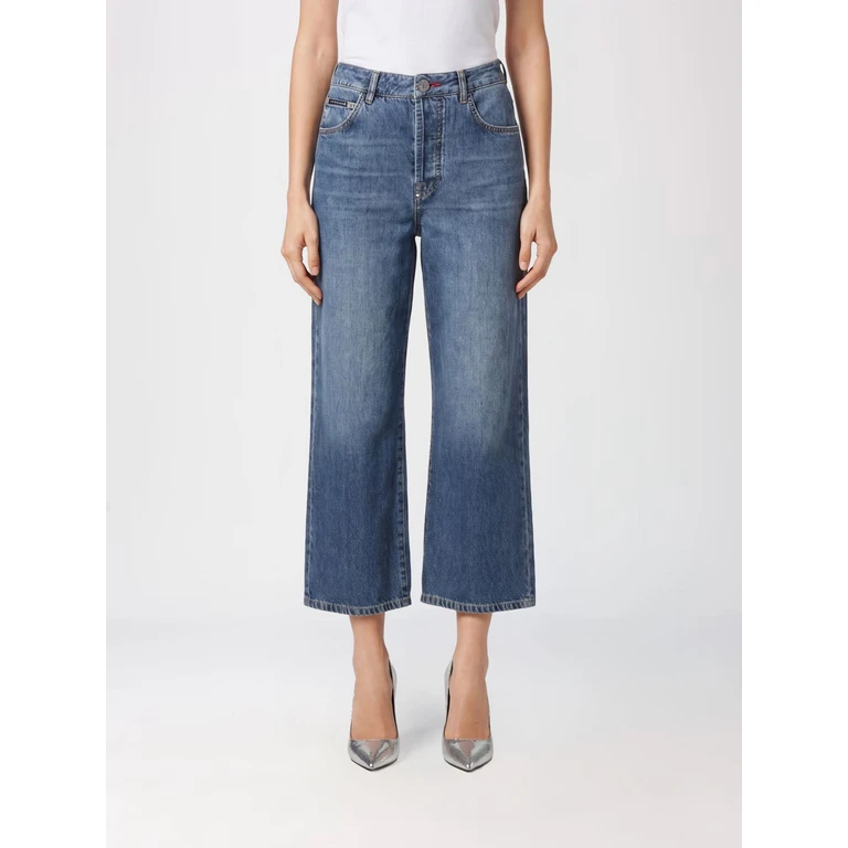 High-Waisted Wide Leg Cropped Stretch Denim Jeans (FAACWDT1689PDE004N14NQ)