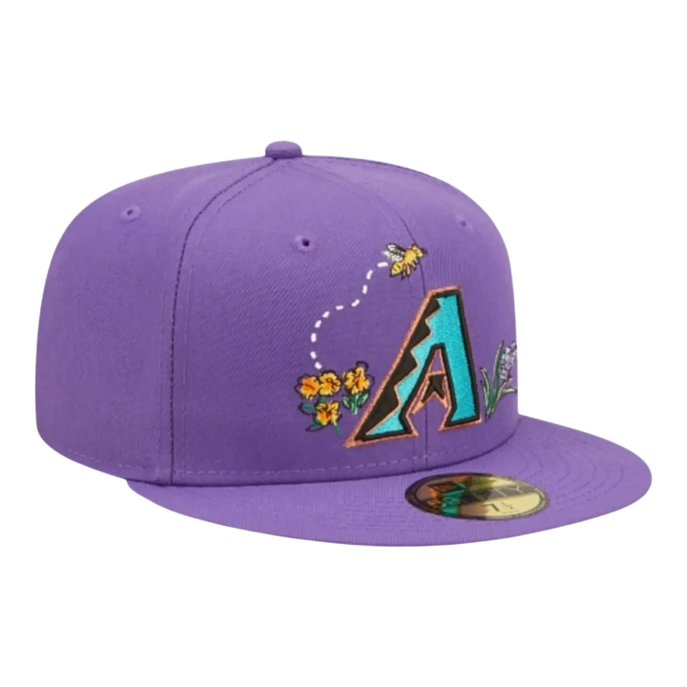 Arizona Diamondbacks Watercolor Floral Men Fitted Hat Purple