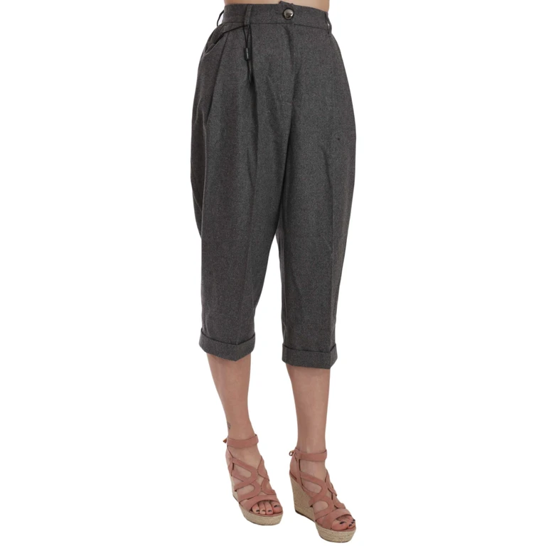 Dolce & Gabbana Wool Cropped Trouser Pleated Pant Gray Virgin Cashmere - Women