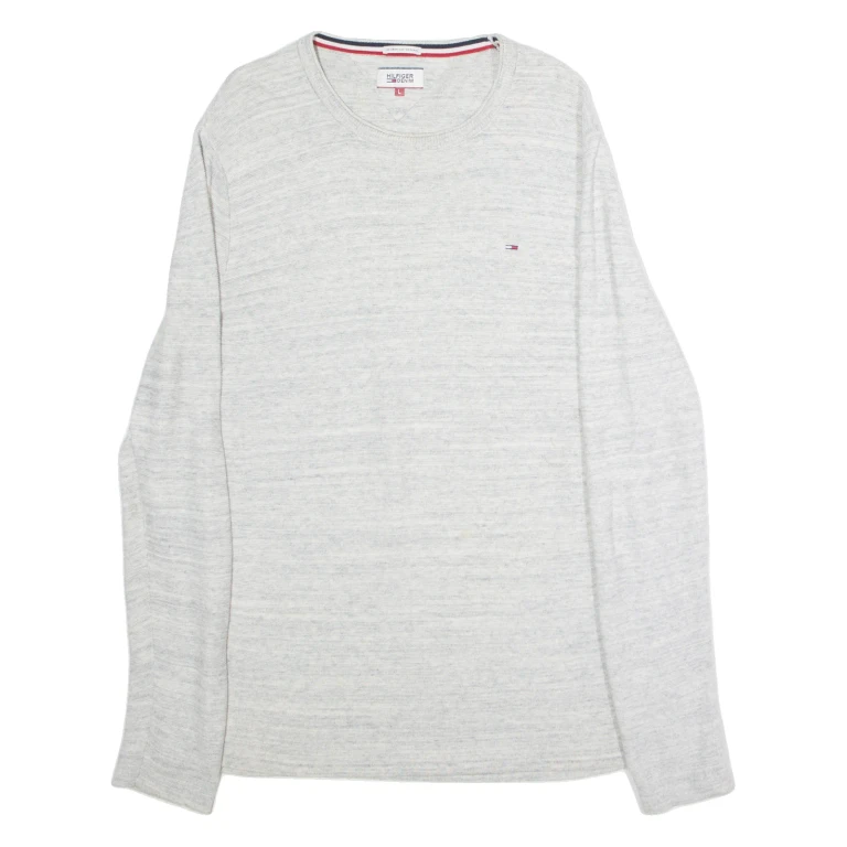 HILFIGER DENIM Mens Jumper Grey Crew Neck Tight Knit L