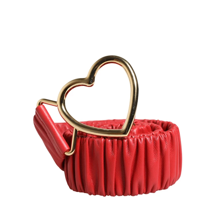 Dolce & Gabbana Red Leather Gold Heart Metal Buckle Belt Calf - Women