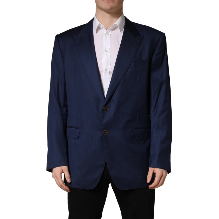 Dolce & Gabbana Blue Single Breasted 2 Button Suit Jacket Virgin Wool Silk - Men