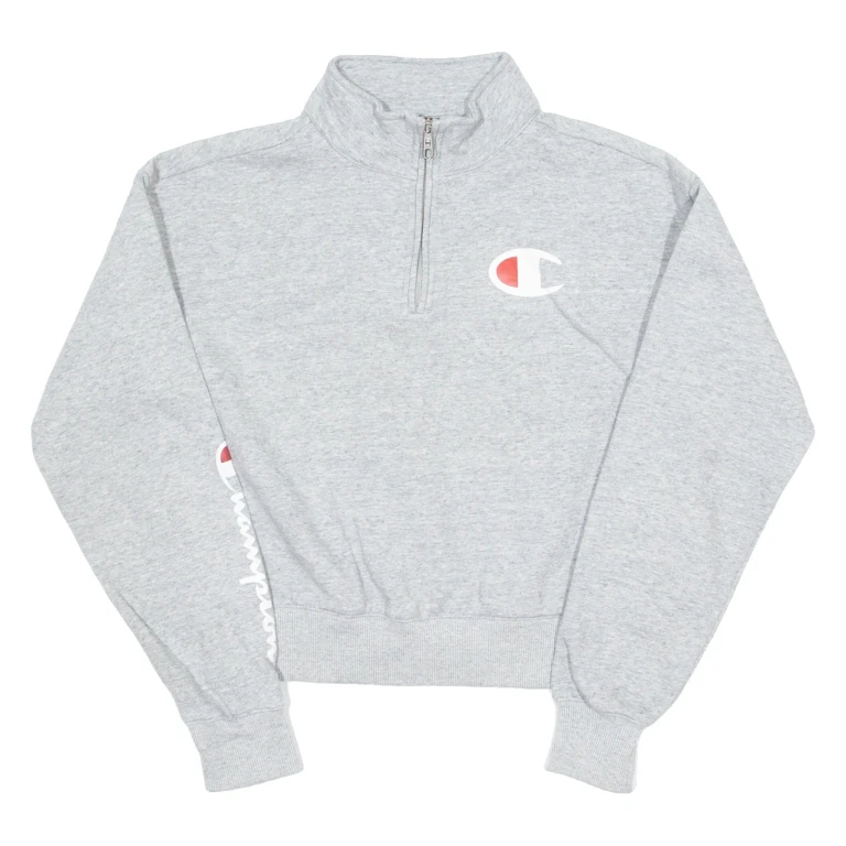 CHAMPION Womens Sweatshirt Grey 1/4 Zip M