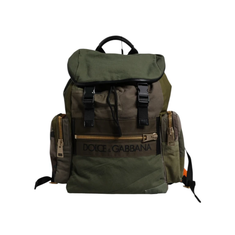 Dolce & Gabbana Military Green Patchwork Travel Backpack Bag Cotton Calf Leather Nylon - Men (BAG4471)