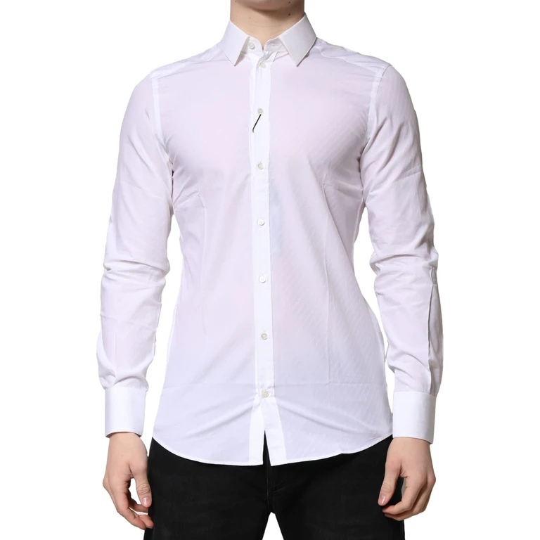 Dolce & Gabbana White Martini Long Sleeves Dress Formal Shirt Cotton - Men
