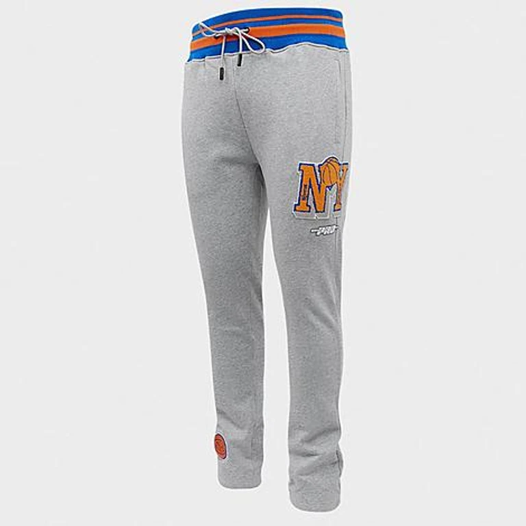 Pro Standard Men's New York Knicks NBA Mashup Fleece Sweatpants in Heather Grey/Royal/Orange Size: Small