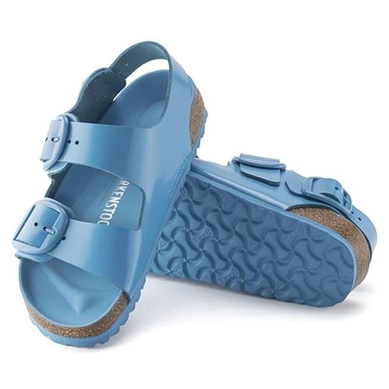 Unisex Milano Big Buckle Natural Leather Patent High Shine Sky Blue