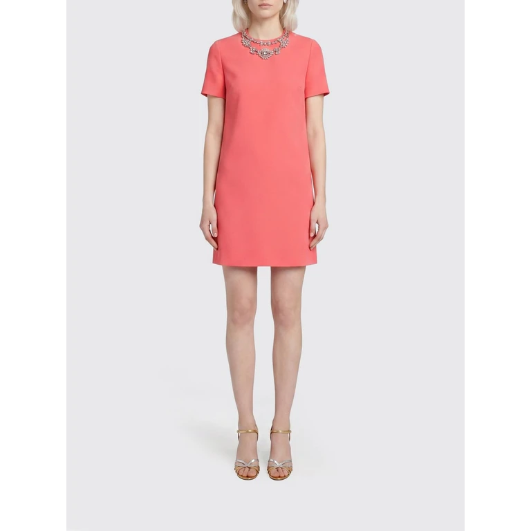 A-Line Mini Dress in Wool and Silk Crêpe with Crystal Embroidery (VAKK51CF4KS)
