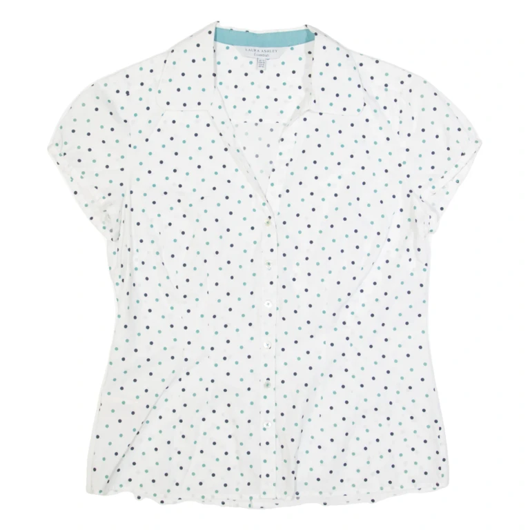 LAURA ASHLEY Womens Printed Shirt White Collared Polka Dot UK 12