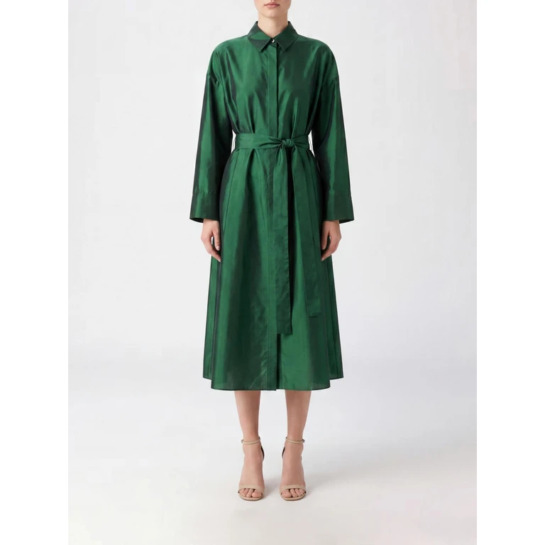 Silk-Blend Midi Shirt Dress with Tie-Waist Belt (2619221043600007)