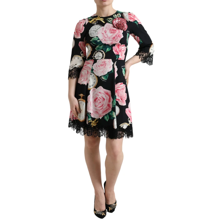 Dolce & Gabbana Black Floral Embellished Lace A-Line Dress Silk - Women