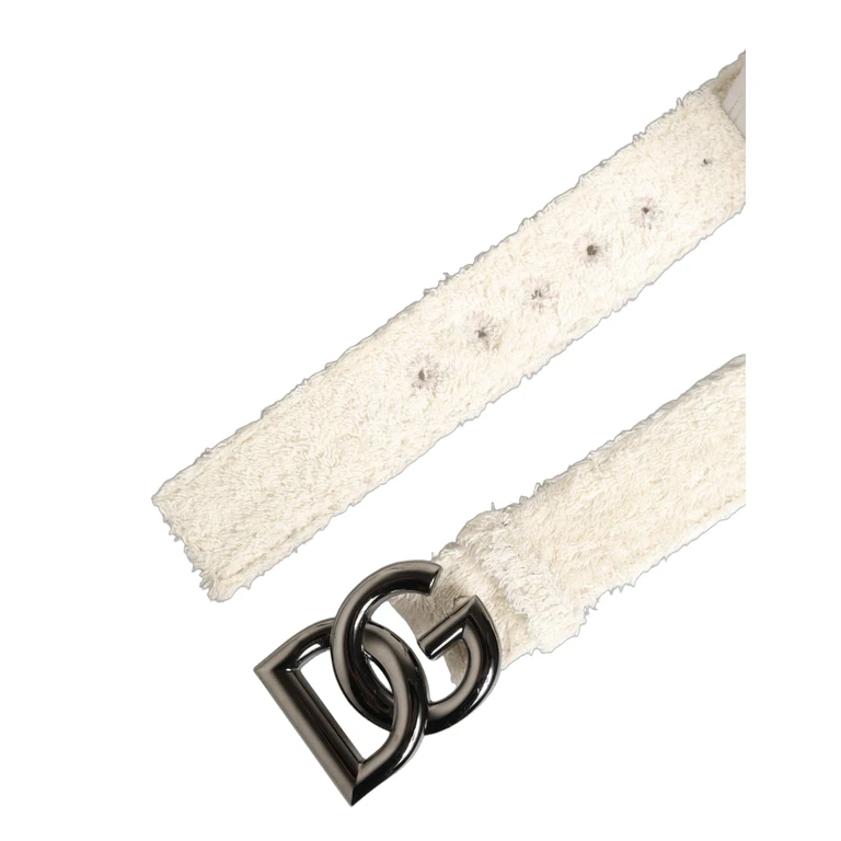White Cotton Fleece Dg Logo Metal Buckle Belt - Women