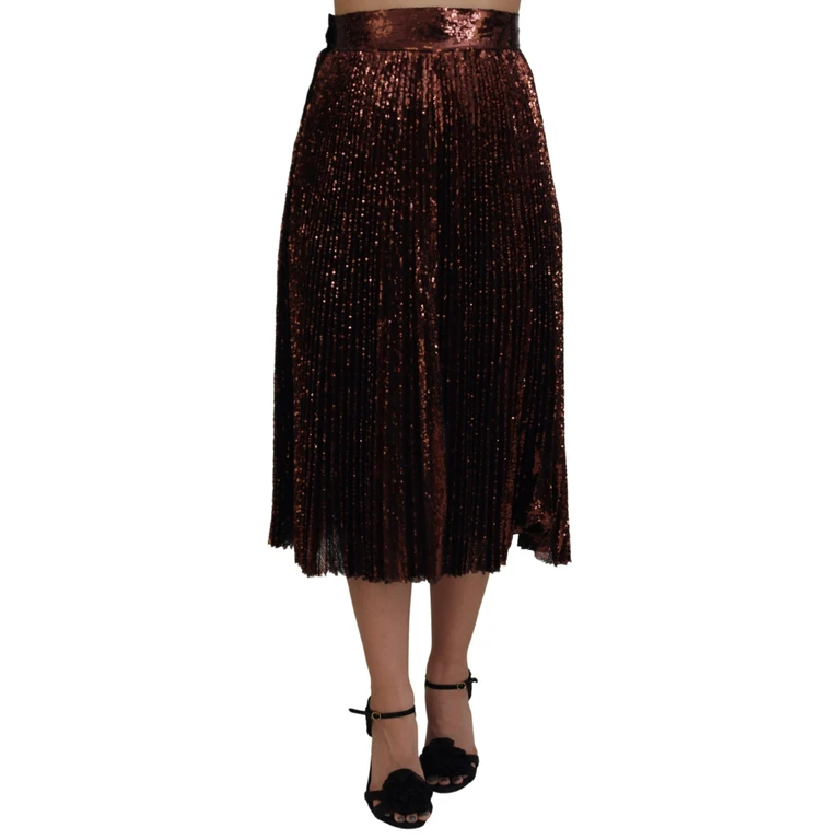 Dolce & Gabbana Bronze Sequined High Waist A-Line Maxi Skirt Nylon - Women