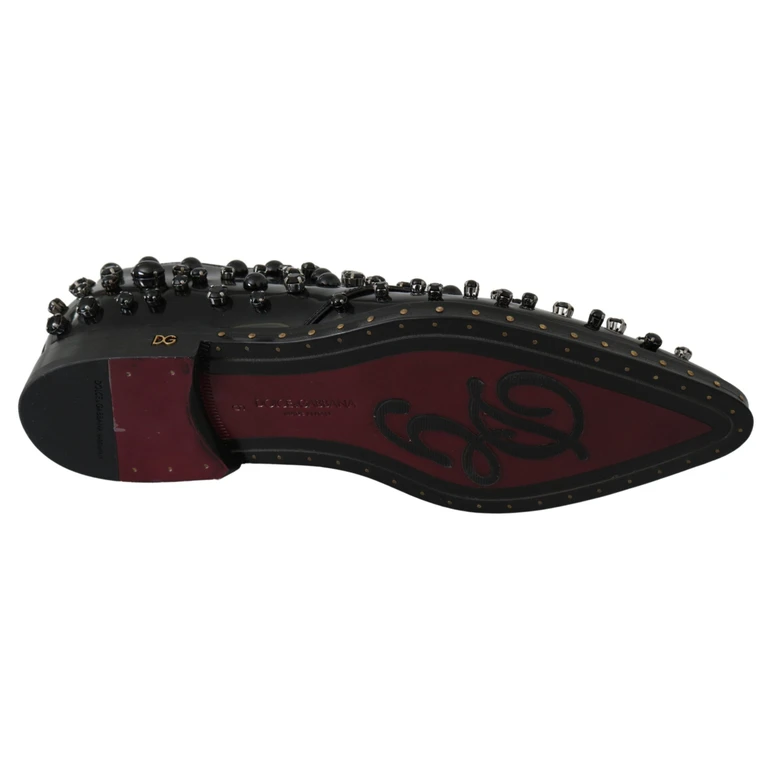 Dolce & Gabbana Black Leather Crystals Dress Broque Shoes - Women