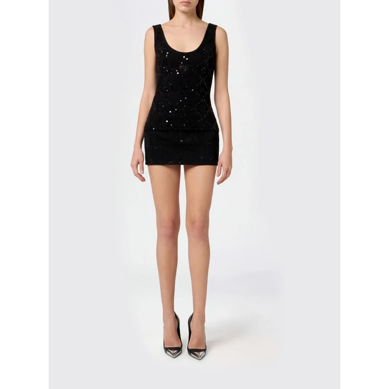 Slim Fit Cotton Jersey Top with Rhinestone Hexagon Logo (PAFCWTK3877PJY002N02)