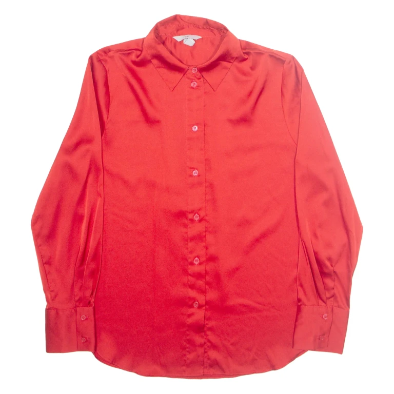 H&M Oversized Womens Off Shoulder Blouse Red Collared Long Sleeve S