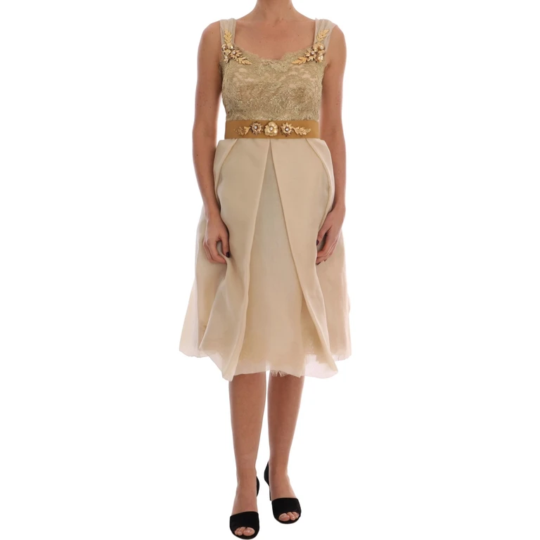 Dolce & Gabbana Gold Silk Crystal Embellished Dress - Women