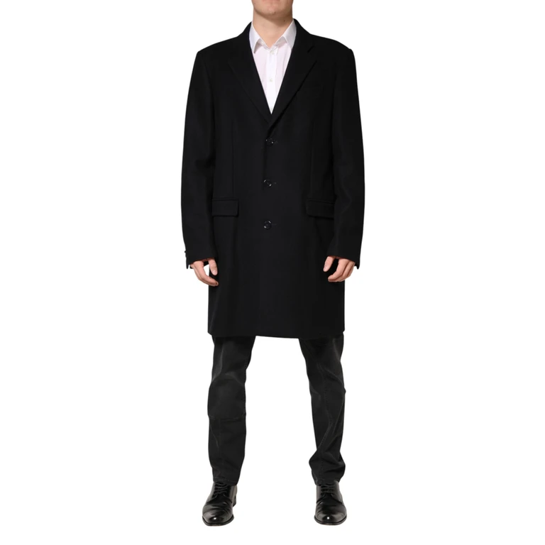Dolce & Gabbana Black Wool Single Breasted Long Coat Jacket Pa+wv Clothing - Men