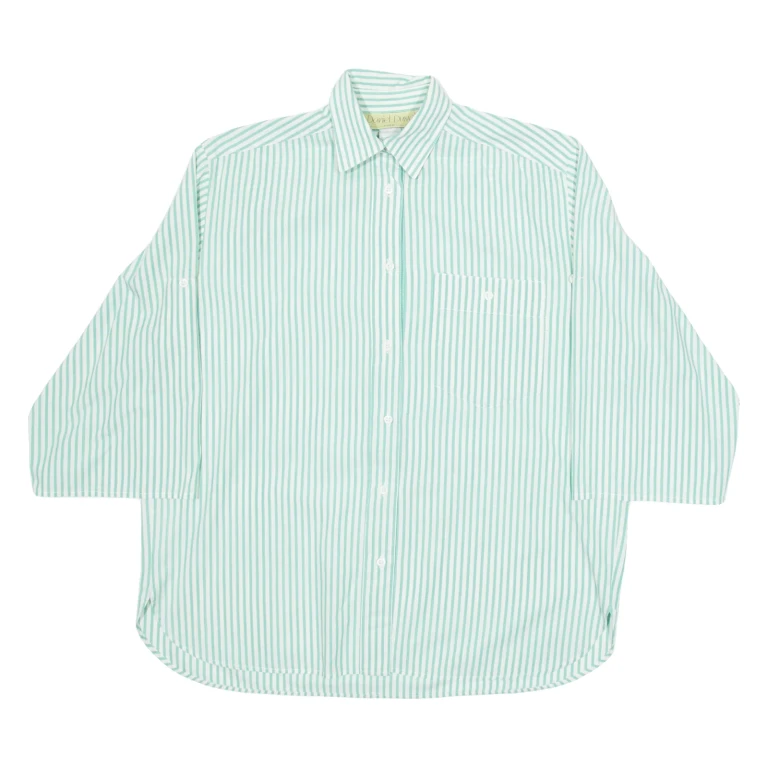 DANIEL DUVAL Womens Shirt Green Striped Long Sleeve M