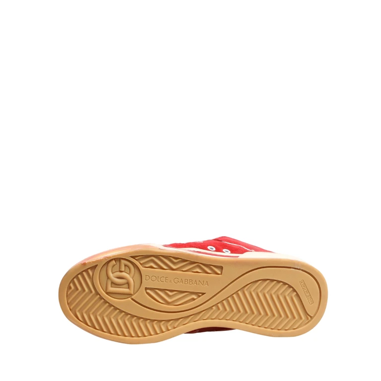 Dolce & Gabbana Red White Suede Dg Logo Low Top Sneakers Shoes - Men